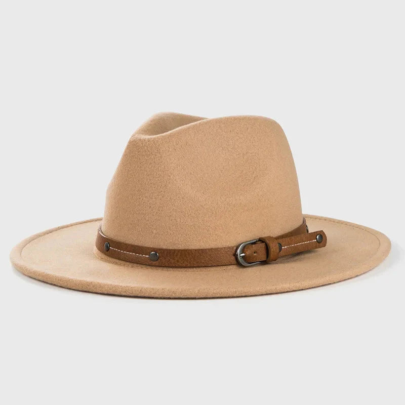 Sombrero Fedora de Lana Unisex – Sombrero de Fieltro de Ala Plana para Otoño e Invierno