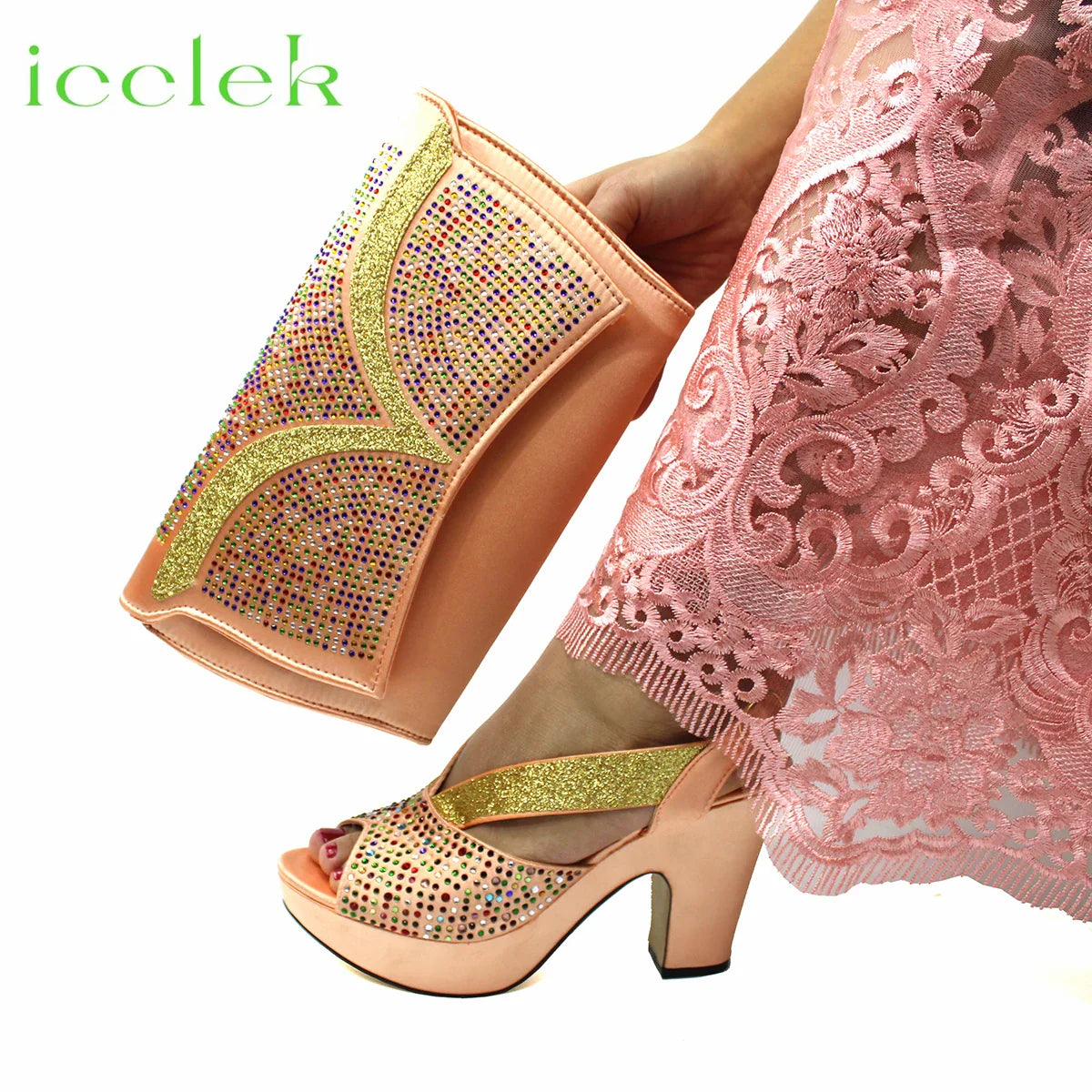 Nuevo conjunto de zapatos y bolso para mujer africana con diseño novedoso