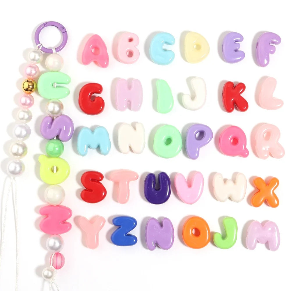 20-30pcs/lot Big Hole Cartoon English Letters Acrylic Beads Colored