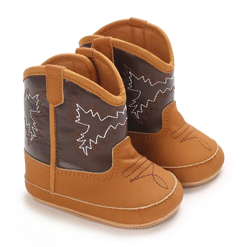 Western Cowboy Princess Baby Boots 0-18M Infant Pre-Walker Shoes Soft Sole Embroidered Footwear for Newborn Girls