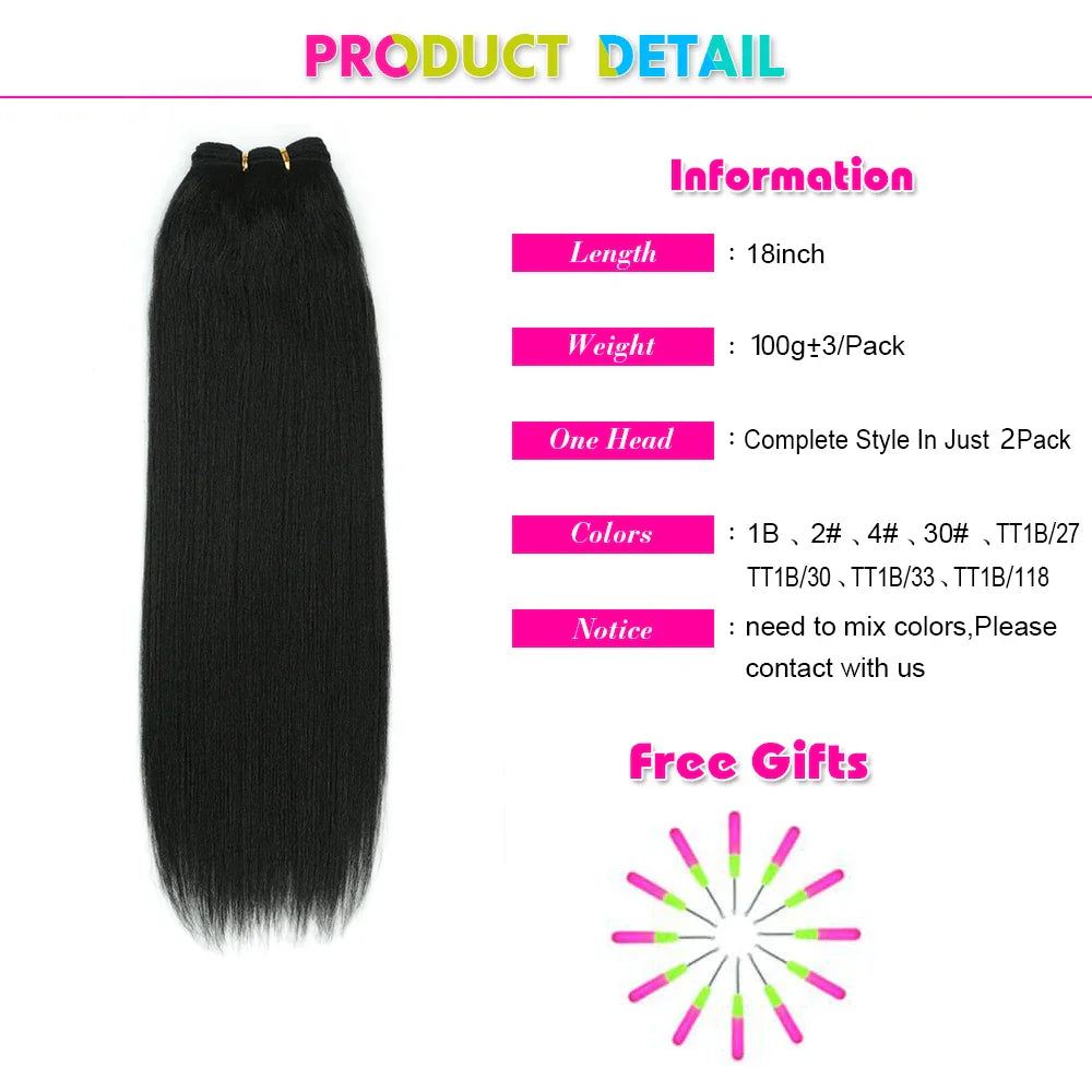 Extensiones de Pelo Liso de 18 Pulgadas, Extensiones de Pelo Sintético Yaki Liso de Salón, Tejido de Pelo Sintético de Lleno a Puntas