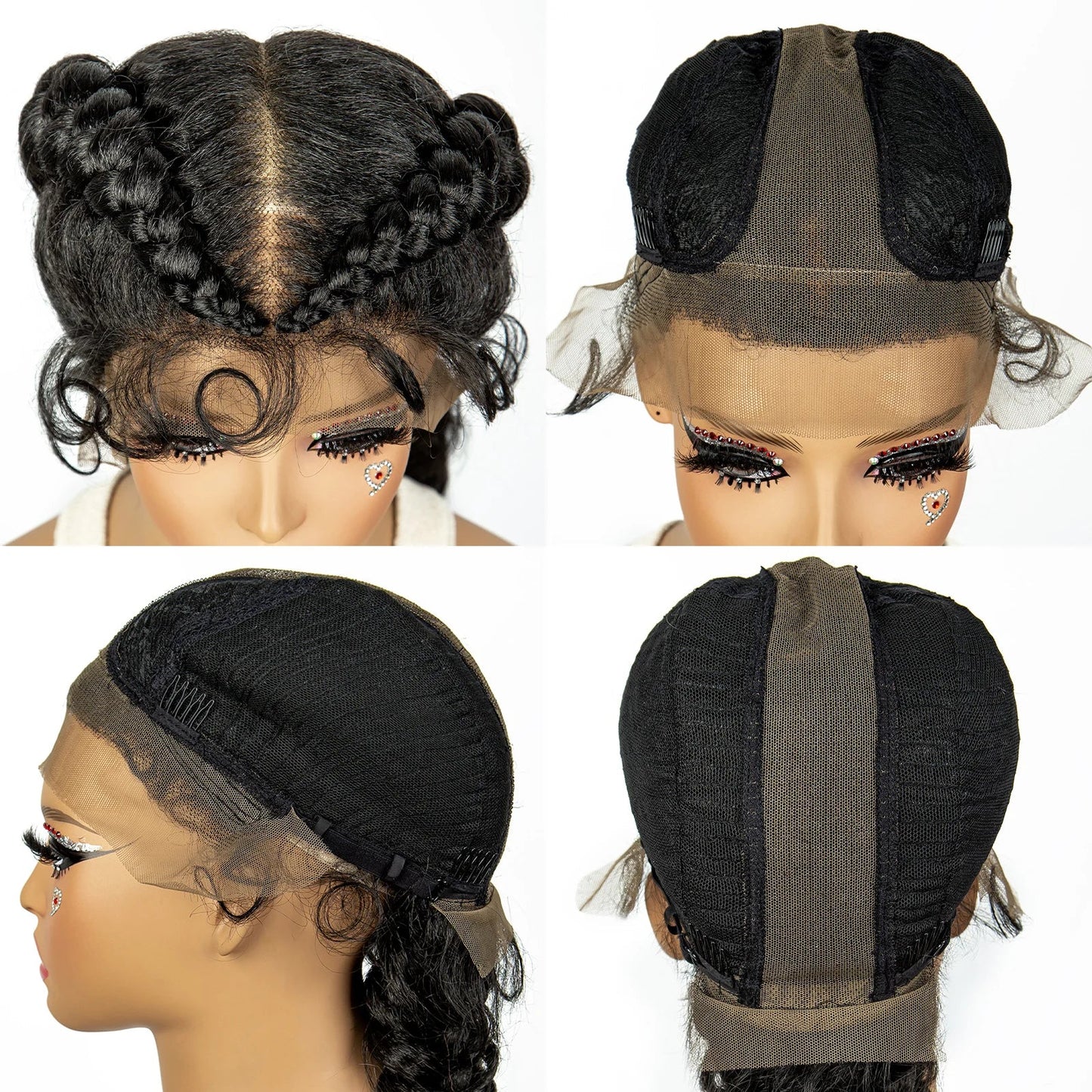 1B/30 Dark Brown Synthetic Lace Frontal Dutch Box Braided Wigs for Black Women Fishtail Braids Wigs with Baby Hair Cornrow Wigs