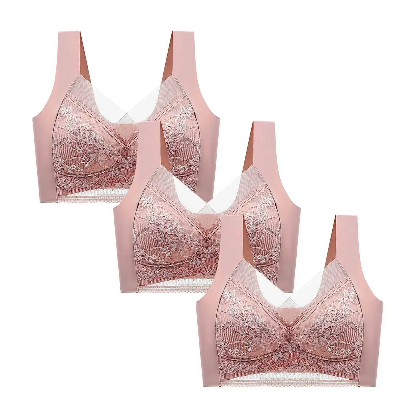 FallSweet Sujetadores Push Up de Encaje para Mujer, 3 Piezas, Sujetador Inalámbrico Sexy de Seda de Hielo, Bralette de Copa Profunda, Lencería Femenina, Ropa Interior para Mamá L-5XL