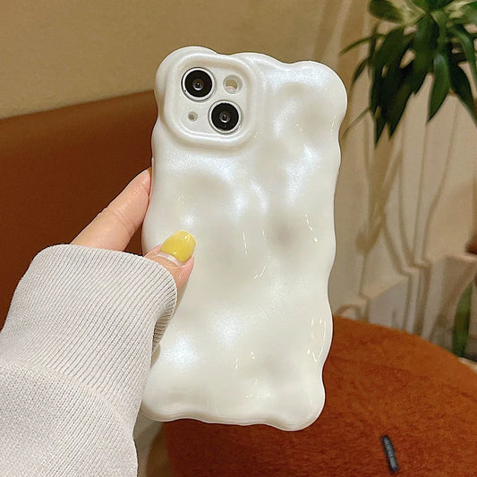 Japan Korea 3D Meteorite Pearl Cream White Soft IMD Phone Case