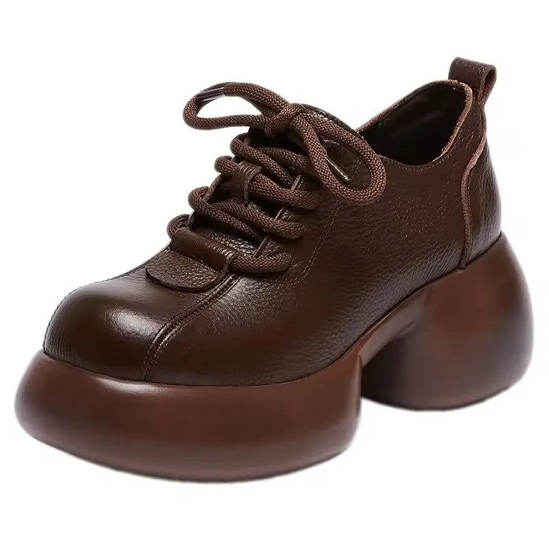 GKTINOO 2026 Spring New Genuine Leather Pumps Thick Soled Women Shoes Retro Comfortable Round Toe Wedges Platform Shoes