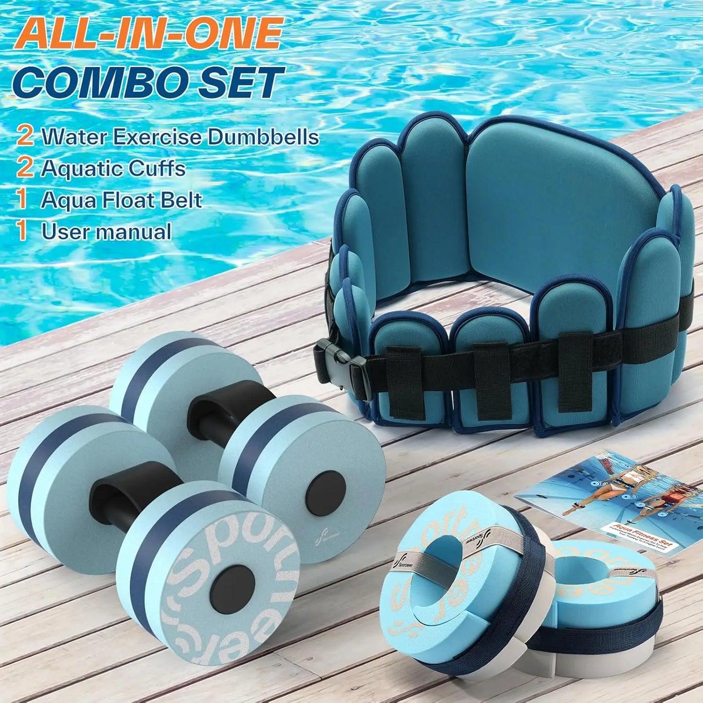 Set de 6 piezas de Aqua Fitness – Cinturón de natación, tobilleras y equipo de ejercicio acuático para terapia en piscina