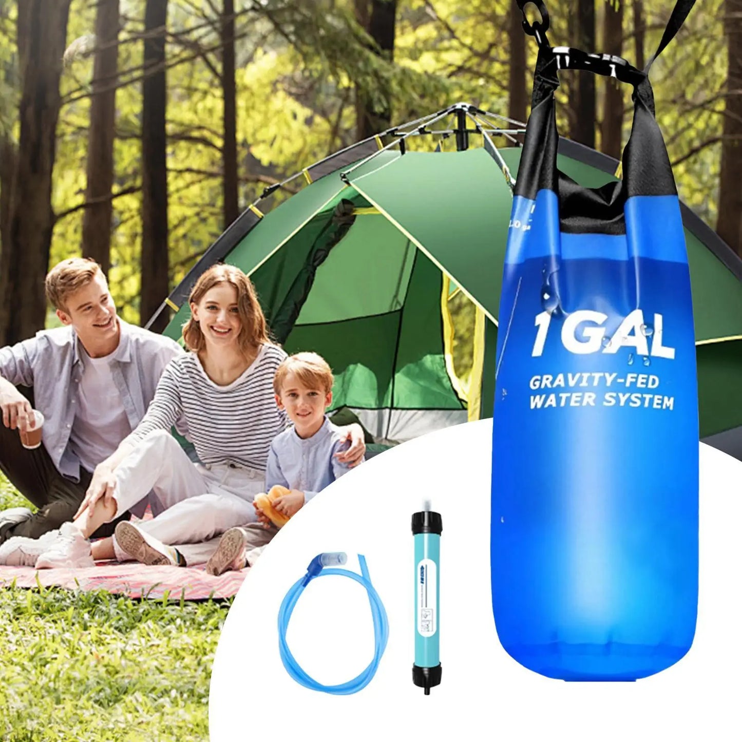 Camping Gravitys Water Bag With Water Filter And Hose Folding Water Filter Straw Water Bag Filtering Bucket Bag Survival Gear