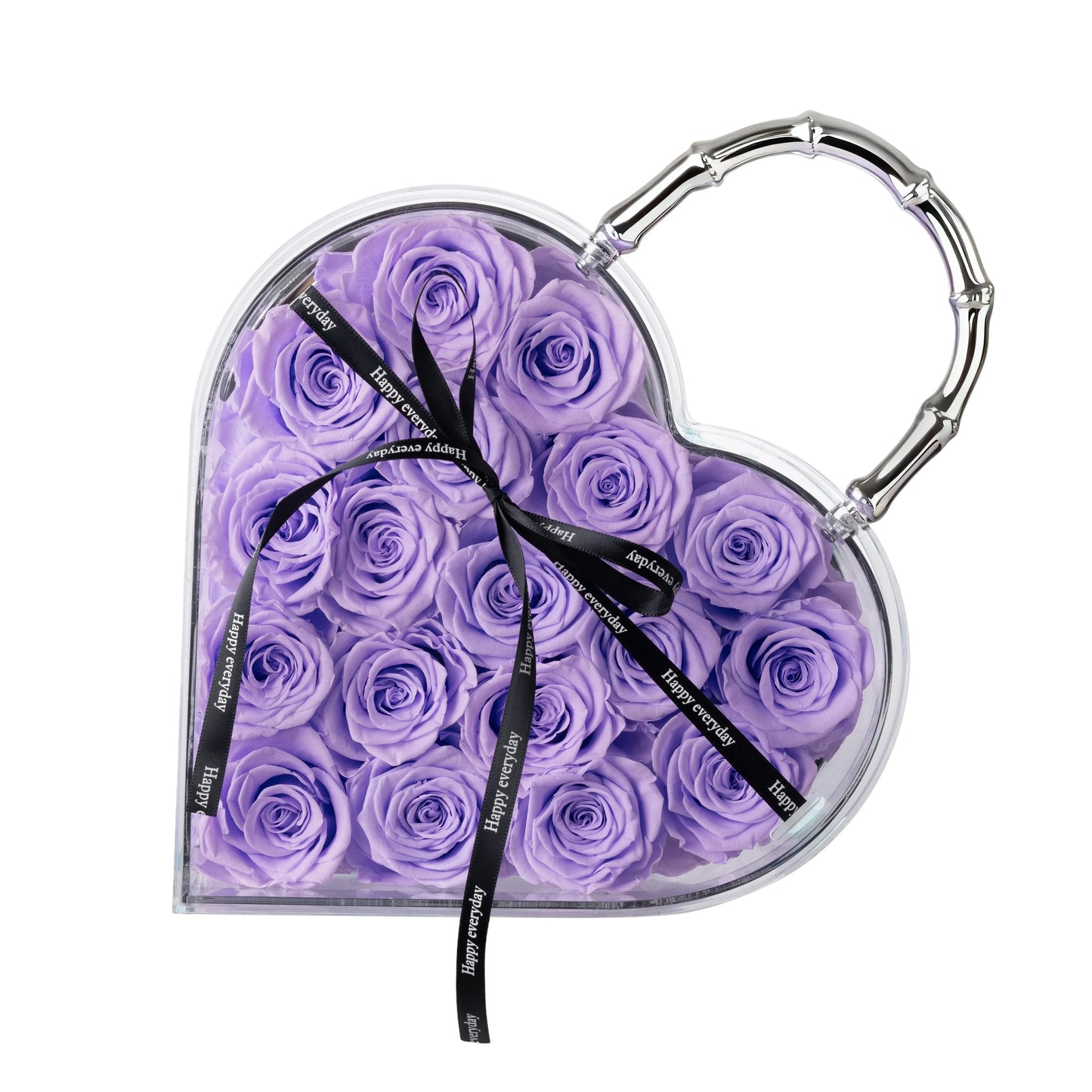 18 Preserved Roses in Heart Acrylic Display Case with Handle, Home