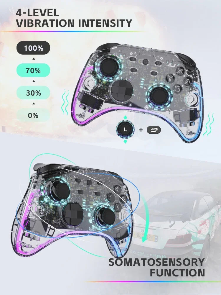 DATA FROG Portable Transparent Game Controller Wireless RGB LED Game Pad Multi Platform For Switch OLED PC Android IOS