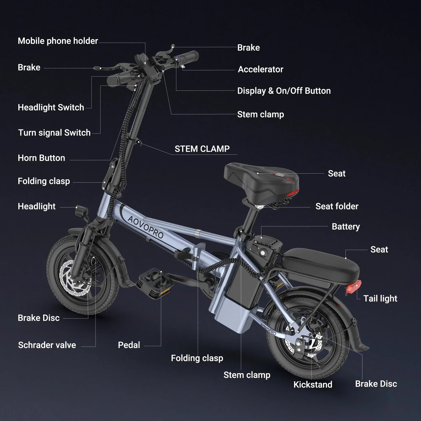 AOVOPRO EB60 Foldable Electric Bike Two Seats 500W 48V