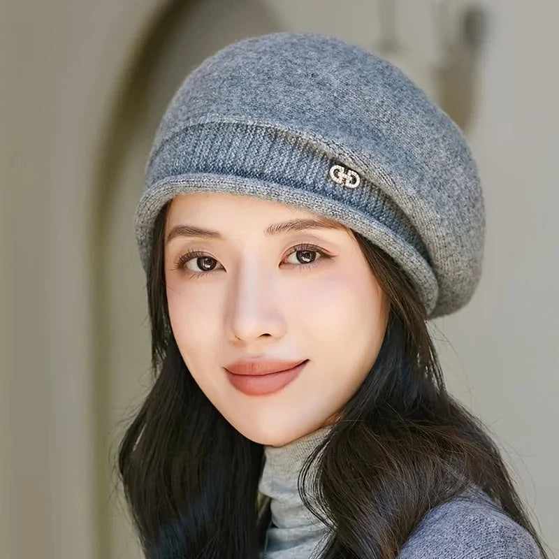 Gorro suave para mujer – Gorro casual de punto jacquard elástico ligero