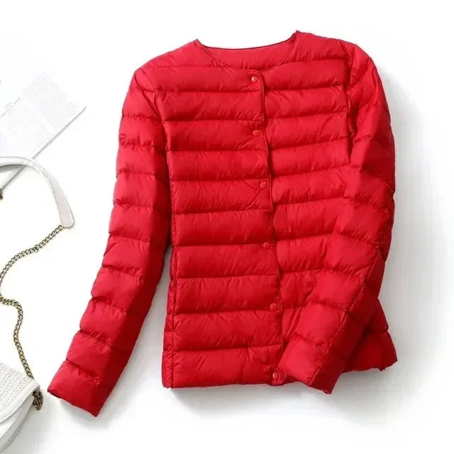 2024 New Autumn Winter Warm Ultra Light Weight Puffer Coats Down Jacket Women Slim Jacket Female Fashion White Duck Down Coat