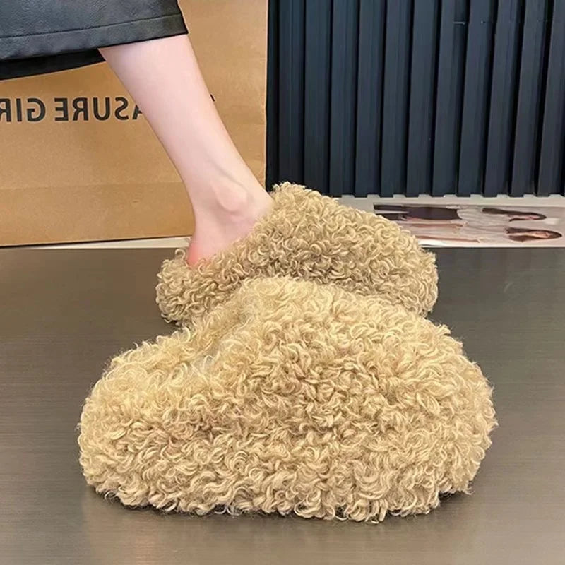 Winter 2026 Fashion Women's Shoes Comfortable Plush Velvet Warm Fluffy Slippers Home Non-slip Lightweight Soft Indoor Slippers