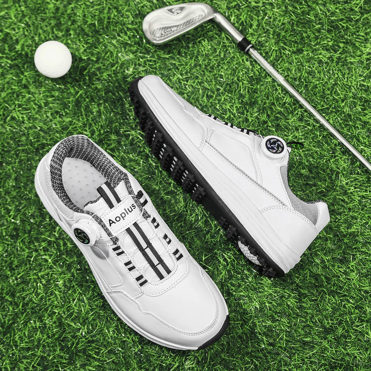Men's Golf Shoes, New Style, Fashionable, Simple, Versatile, Solid Color, Waterproof Upper, Versatile, Stylish, Casual Sports Shoes for Men, Outdoor Youth Fashion, Men's Rotating Buckle Design, Thick Sole, Height-Increasing,