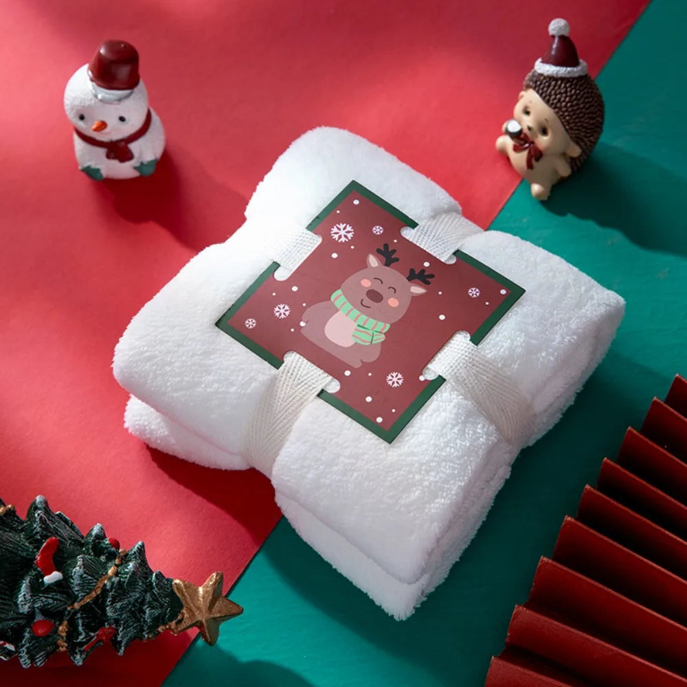 Coral Velvet Christmas Towel Reusable Absorb Water Face Towel Xmas Holiday Decorative Wash Cloth Christmas Gift Party Gift