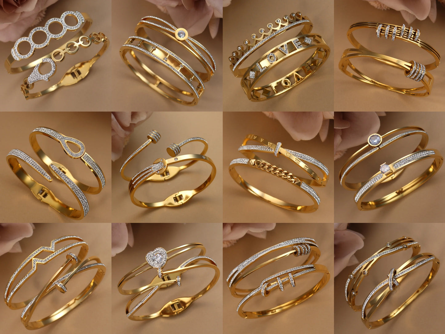 18 K Gold Plated Stainless Steel  55 MM Red/Green Bangles  , Fashionable Jewelry For Men And Women Wholesale