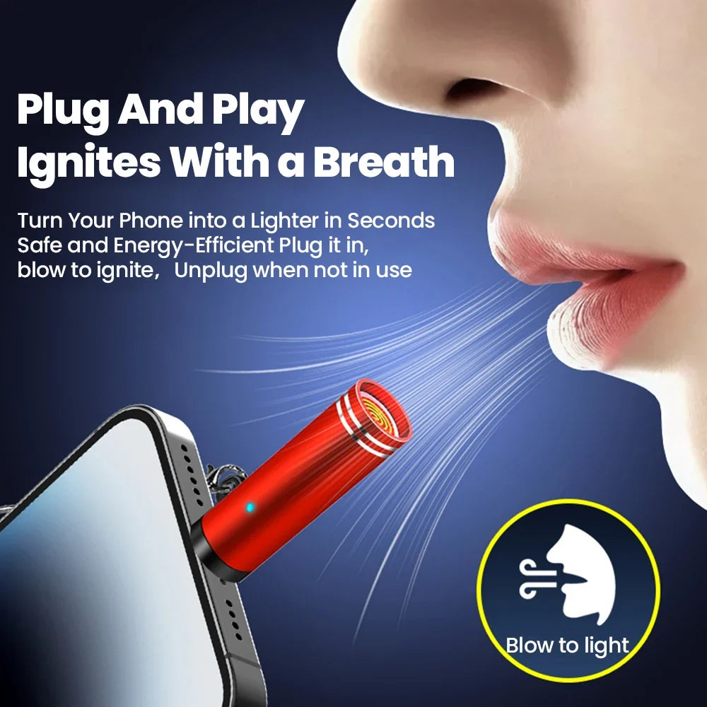 Mini Type C Mobile Phone Cigarette Lighter Air Blowing Cigarette Lighter Outdoor Safety USB C Lighter Adapter For iPhone 17 Pro