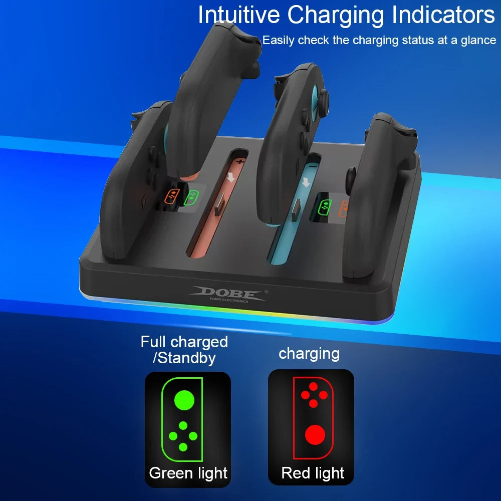 Multi-functional Charging Dock For Switch 2 Joy-Con Controller Charger Station RGB Light Fast Charging Stand For Switch2 Gamepad Charging Base With Type-C Cable