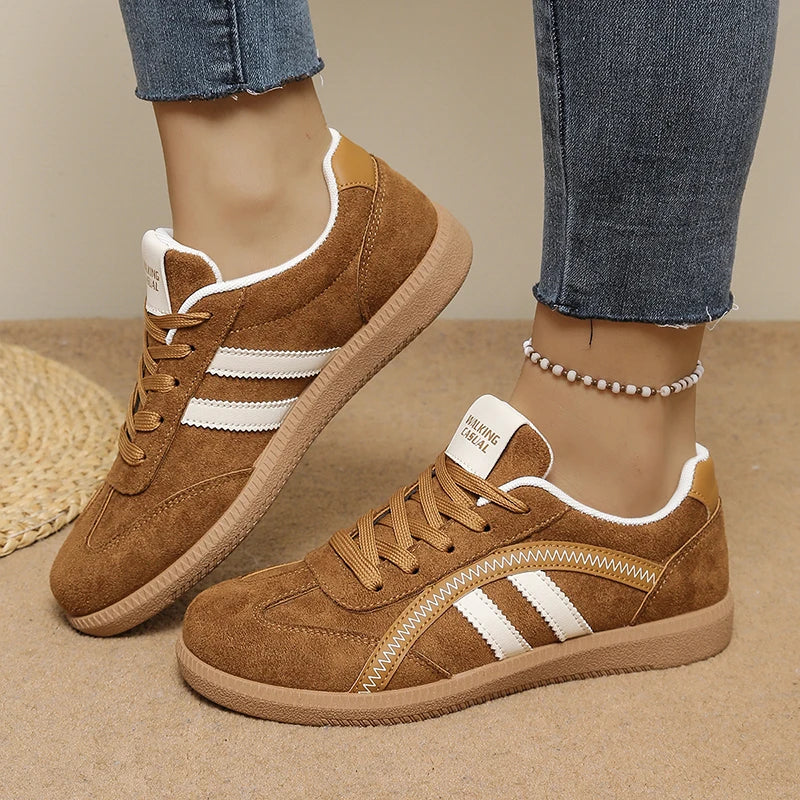Plus Size 42 Flock Flat Sneakers for Women 2026 Fashion Anti Slip Lace Up Tennis Shoes Woman Platform German Training Shoes