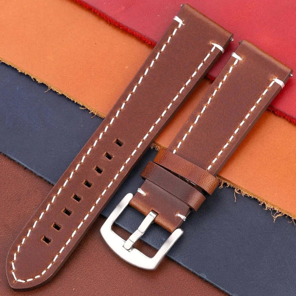 TicWatch Pro 5, Pro 3 & E3 Contrast-Stitched Leather Buckle Band