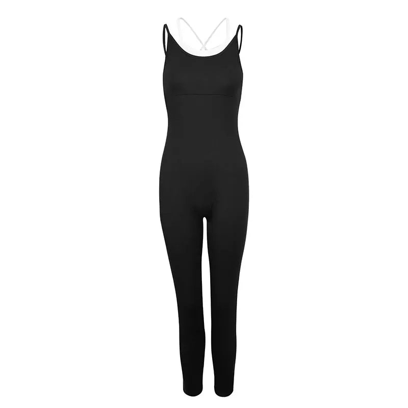 Monos deportivos para mujer, sin espalda, a la moda, cuello redondo, color negro