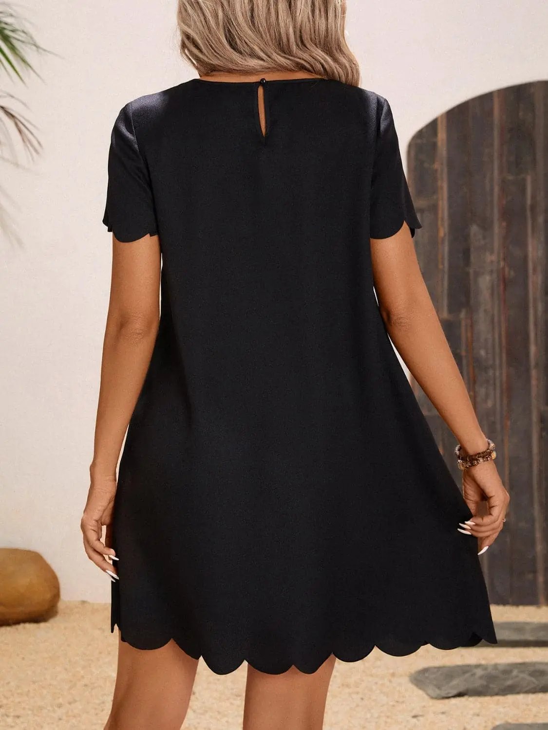 Dresses Trendsi Scalloped hem short sleeve dress