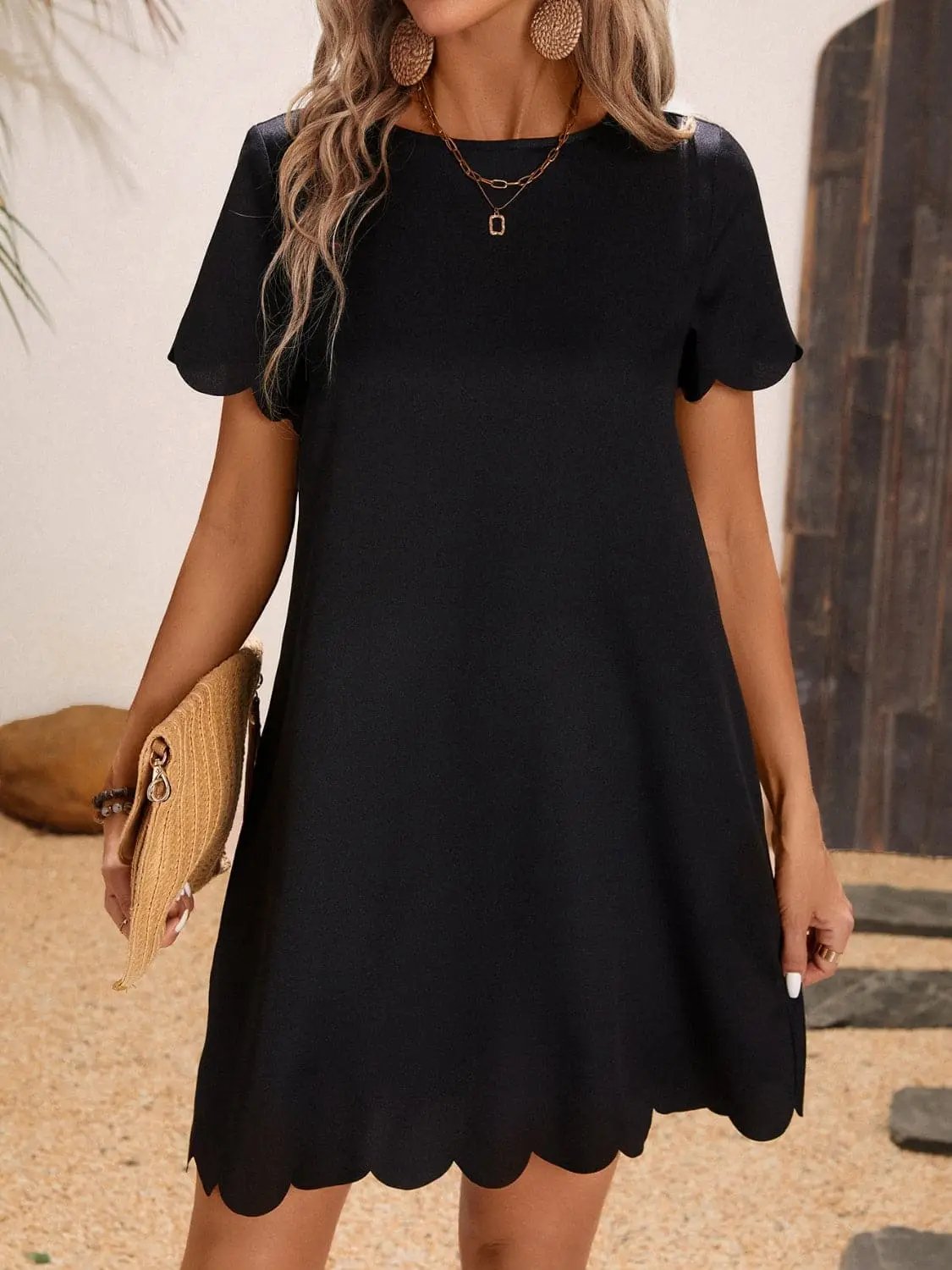 Dresses Trendsi Scalloped hem short sleeve dress