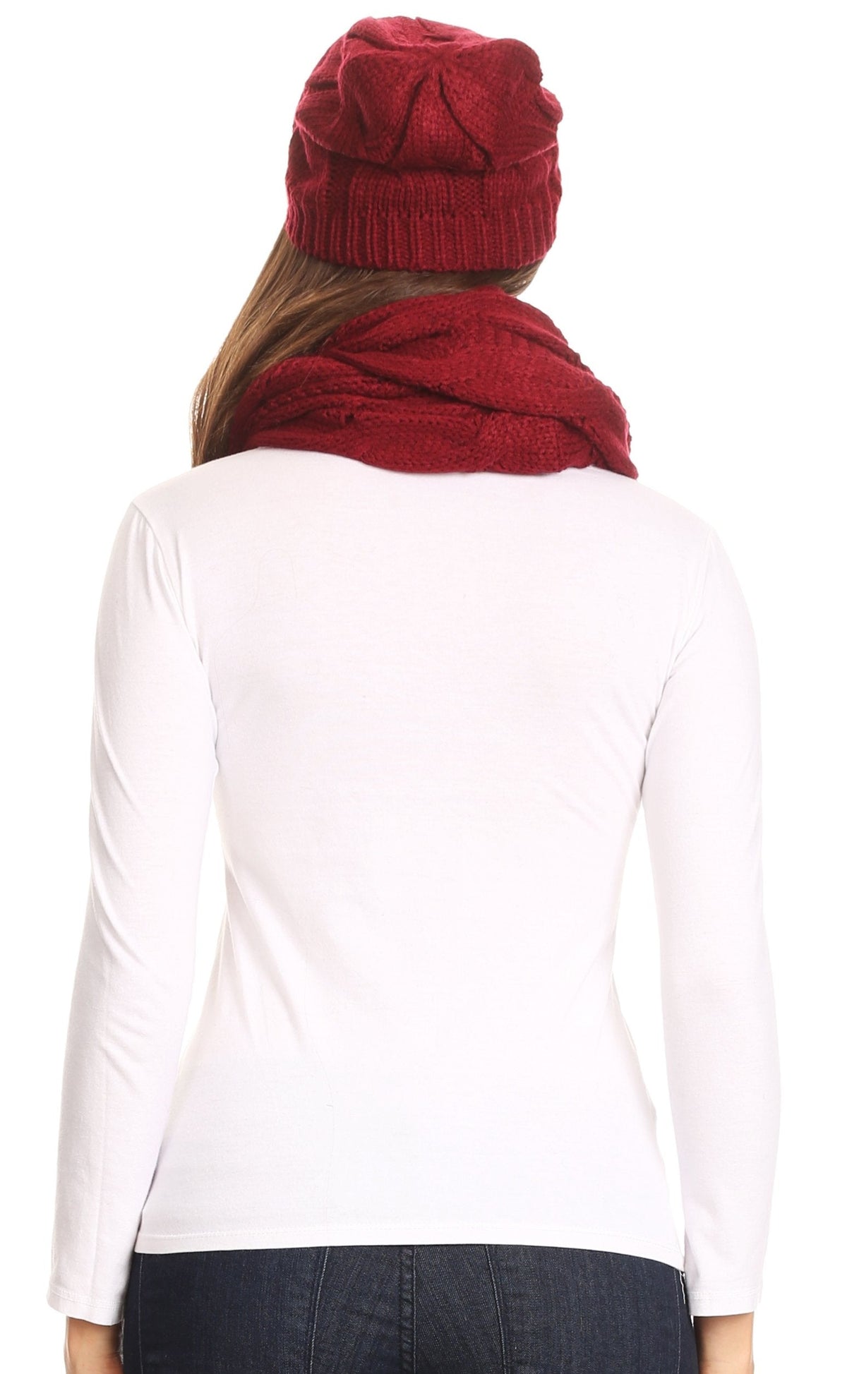 Sakkas Olliey Long Wide Classic Cable Knit Fur Lined Infinity Scarf And Hat Set