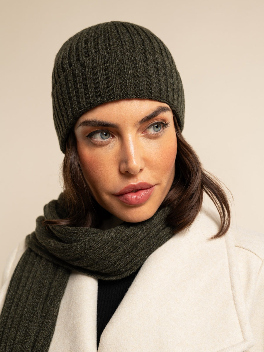 Napoli (dark green) - Italian 100% cashmere ribbed scarf (unisex)