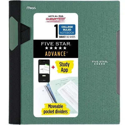 1 Subject College Ruled Advance Spiral Notebook with Pocket Dividers