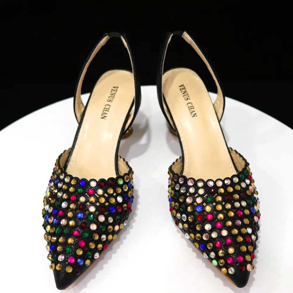 Nuevo conjunto de zapatos y bolso de diseño de diamantes