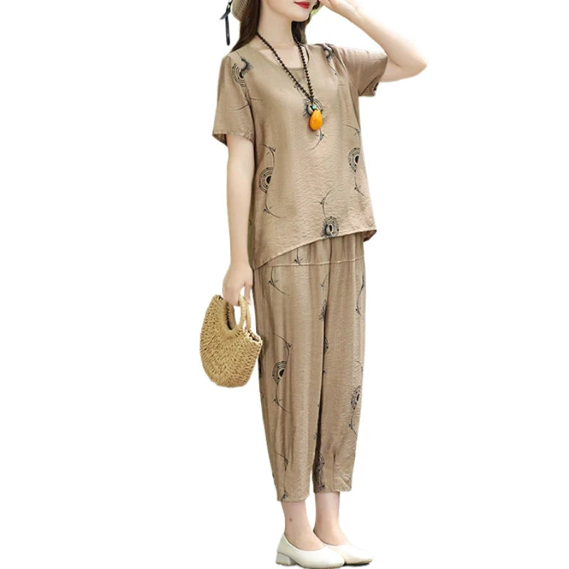 Classic Summer Two Piece Set (T-shirt+Pants) 2024 Women's Plus Size Fashion Casual Short Sleeve Classic Knitted Button Clothing