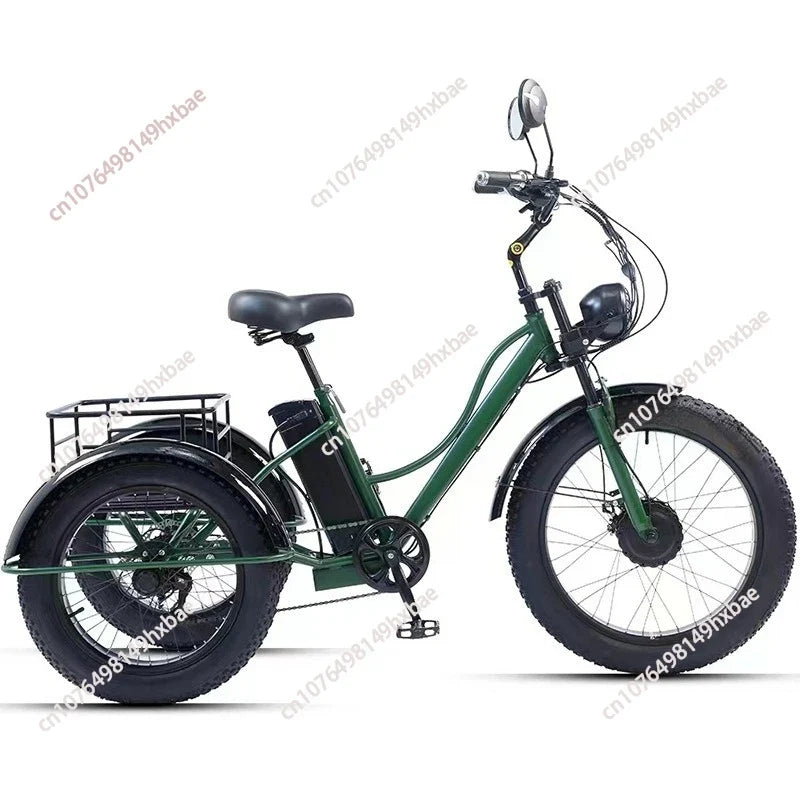 Electric Bike For Man 24-Inch 750W 48V Three Wheeled Electric Vehicle Fat Tire Pedal Powerful Electric Tricycle For Adults Elder
