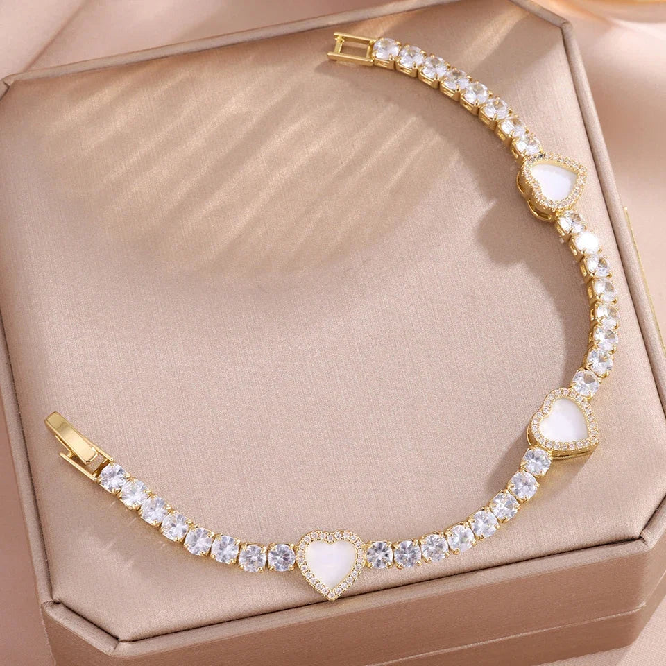 Yupsk 1/4pcs Golden Stainless Steel Stackable Bracelets Exquisite Heart Design Inlaid Zircon Bracelet Set Unisex Jewelry Gifts