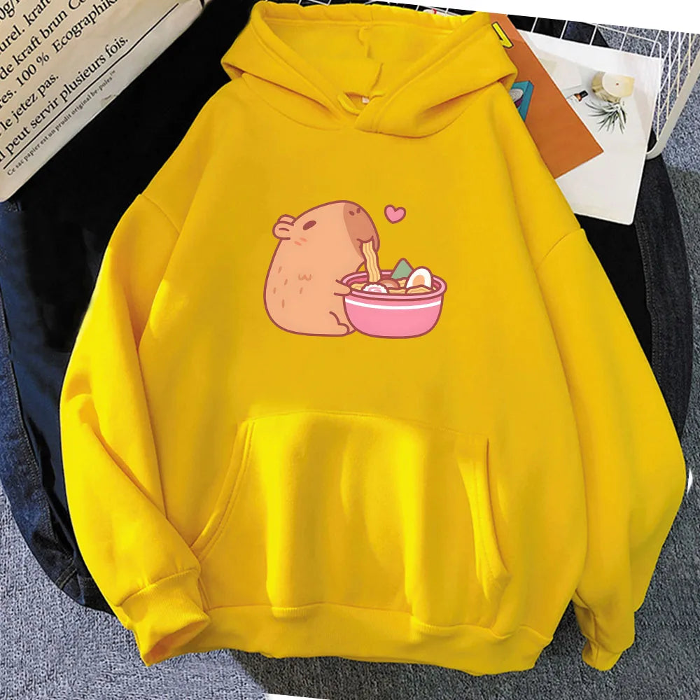 Sudadera con capucha de ramen y capibara kawaii