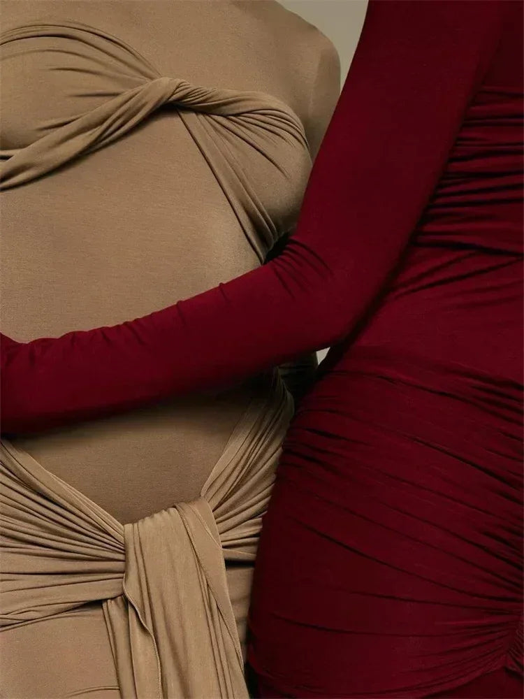 Vestido largo plisado sexy de mujer Tossy, retazos, retorcido, ajustado, manga larga, color sólido, estilo Y2k, para otoño, ropa de calle, vestido ajustado para mujer