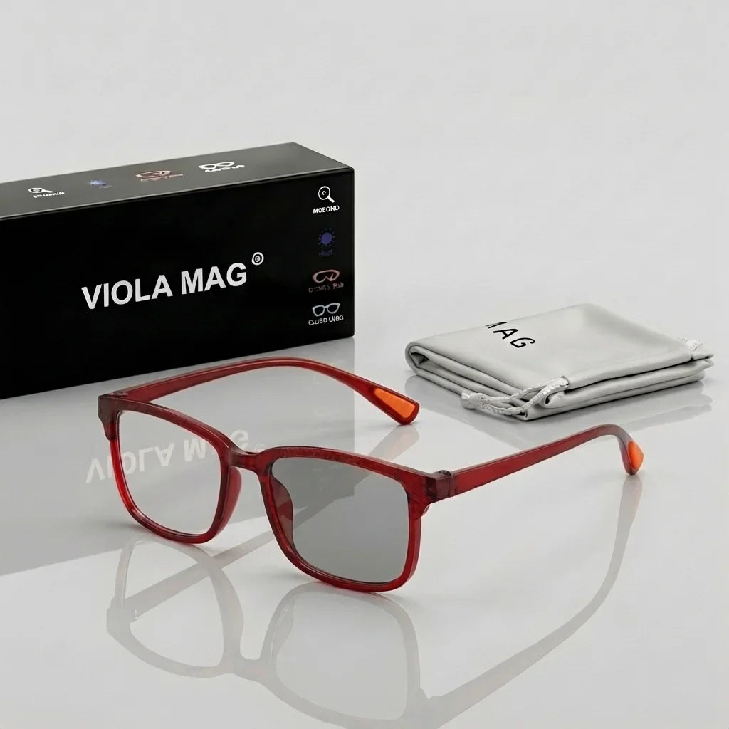 VIOLA MAG Color-changing Reading Glasses, Sporty Style, Unisex, Gradient Light Adaptive Square Reading Glasses, UV Protection An