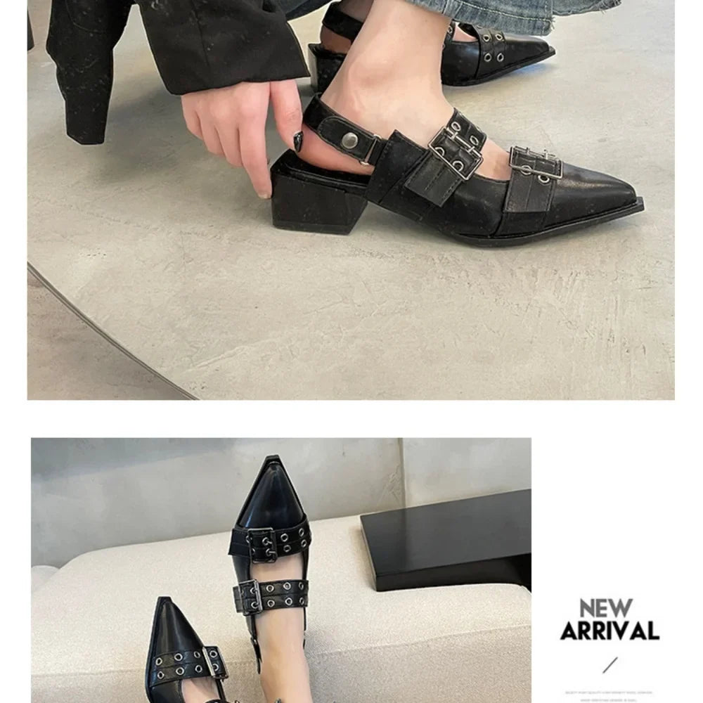 New Women Sandals Shoes Pointed Toe 2025 Spring Fashion Shallow Footwear Slingbacks Ladies Sandals Flats Shoes Big size