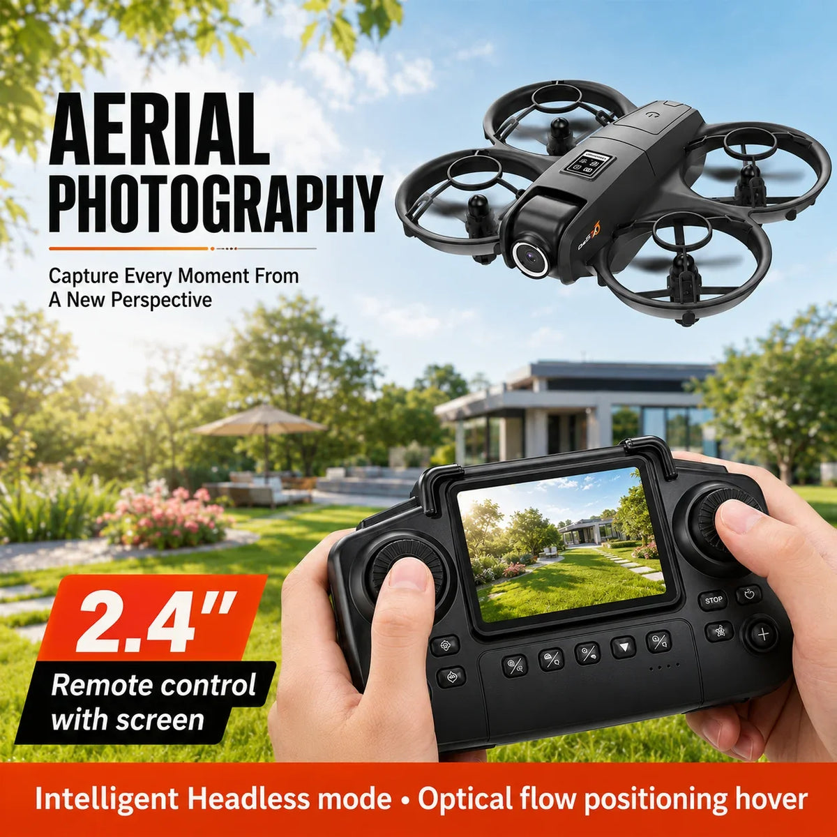 ZNLYRION YL3PK Mini Full Protective Drone With 2.4 Inch Screen Remote Dual Camera Optical Flow Hover 2 Batteries Indoor RC Quadcopter