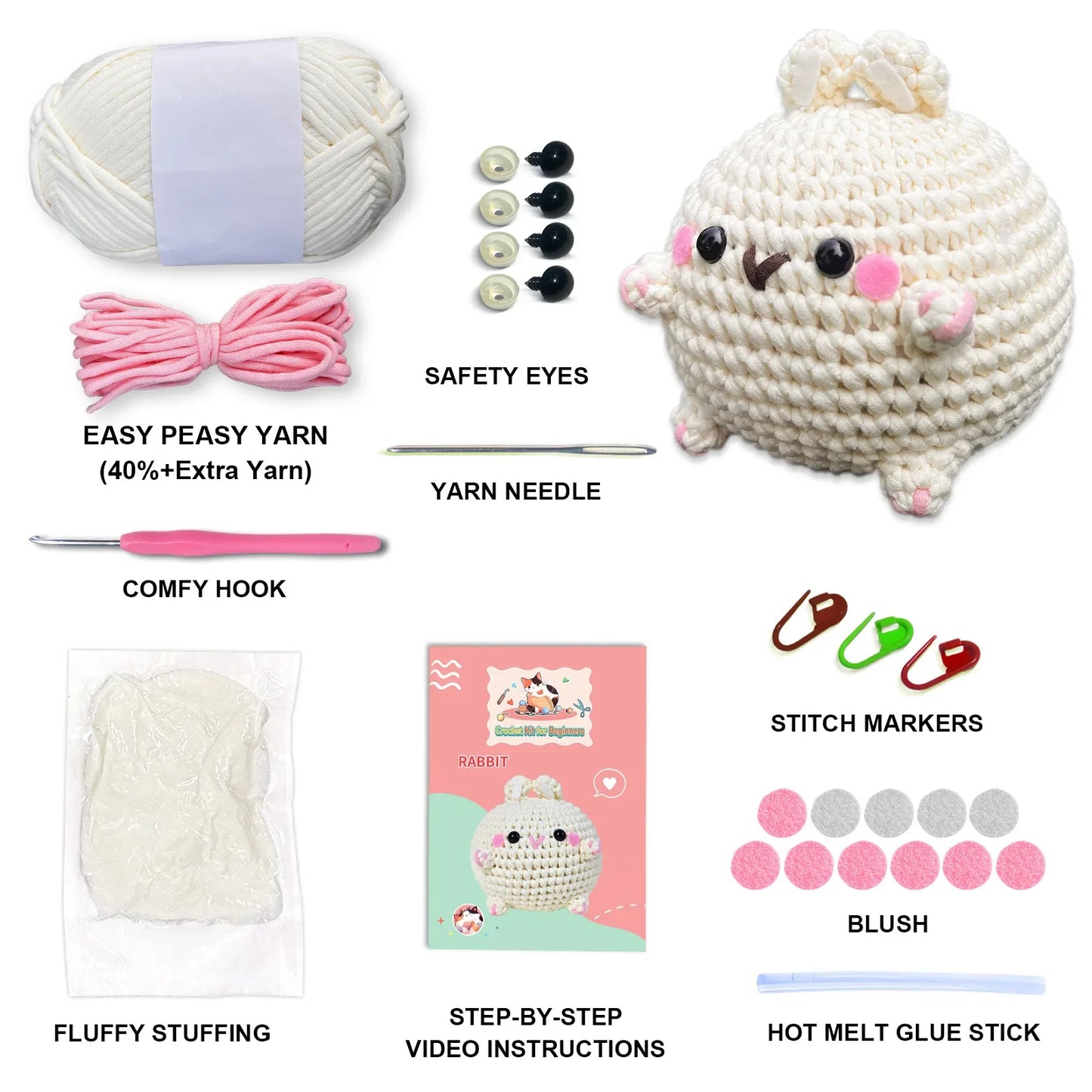 Chubby Bunny - Kit de ganchillo Kawaii para principiantes