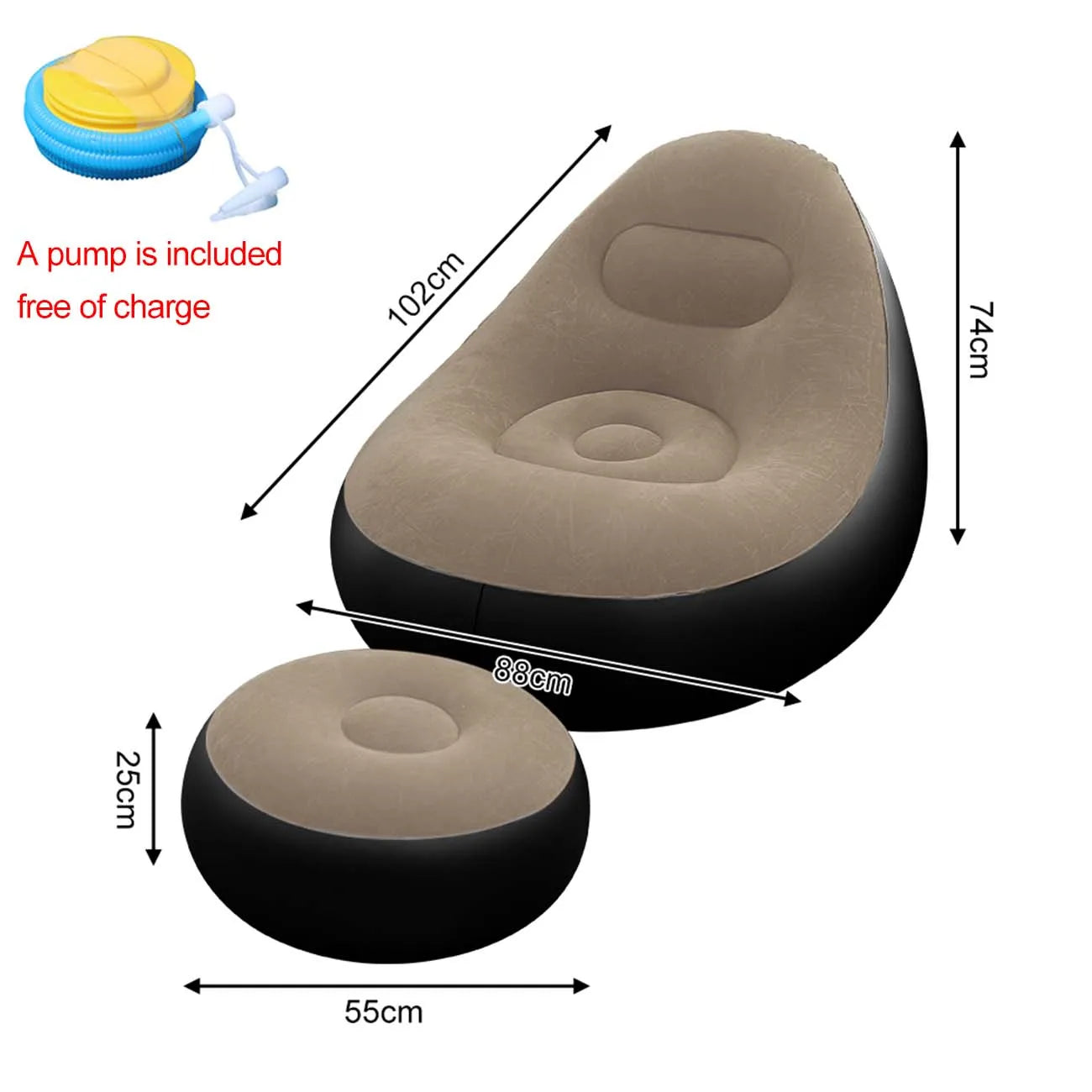 1PC Nflatable Air Sofa Chair with Footrest, Portable Lounge Chair Set