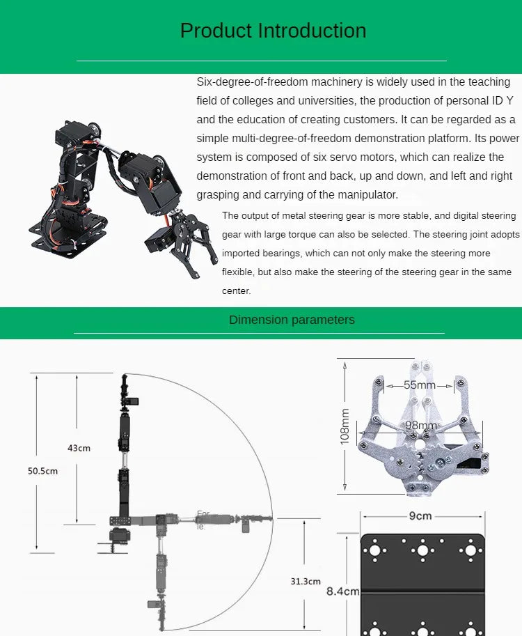 Robotic Arm Kit 6 Dof Programming Robotic Arm DIY kit for Arduino Raspberry Pi Robot For UNO/ESP32 Open Source Code and Tutorial