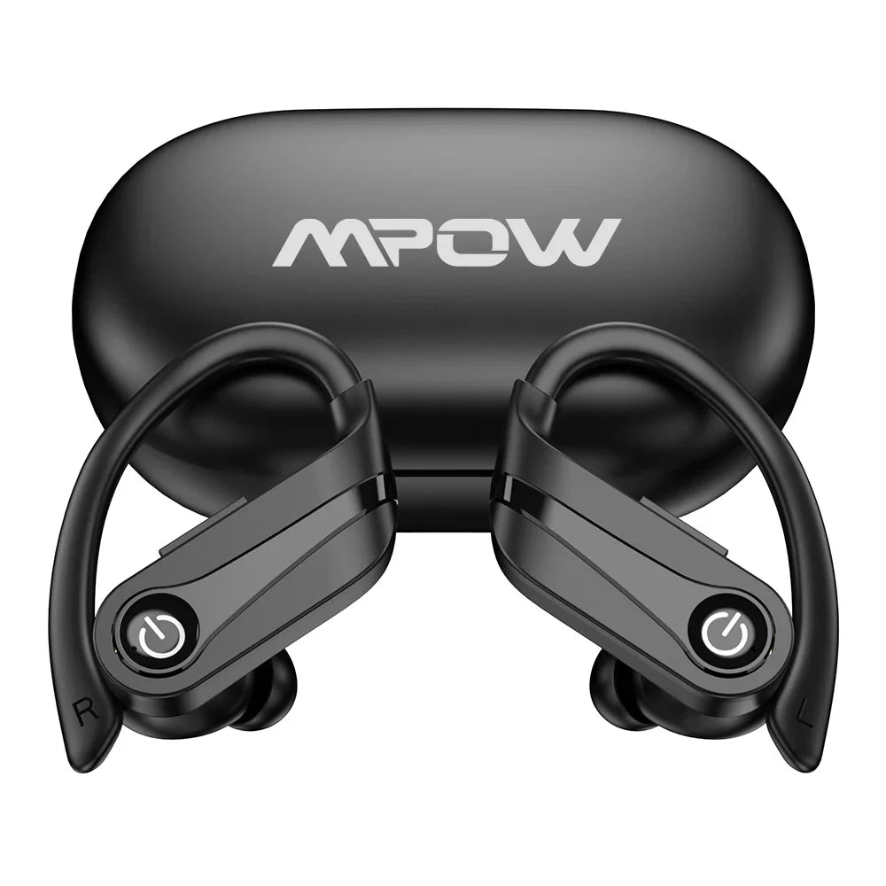 Mpow Q63 Bluetooth 5.3 Wireless Earbuds with Mic IPX7 Waterproof 200H Earphones with Hooks for Sports Running Workout Gym