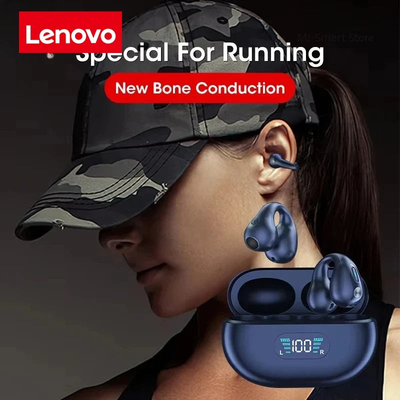 Lenovo Original Portable Bone Conduction Earphones Bluetooth 5.3 HiFi 9D Stereo Noise Reduction Earbud Outdoor Sports Headset