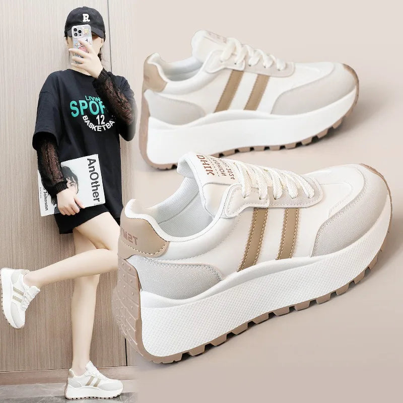 2026 Summer Thick-Soled Women Shoes Height-Increasing Women Sneakers Casual Skate Shoes Lace-Up Sports Running Shoes for Women