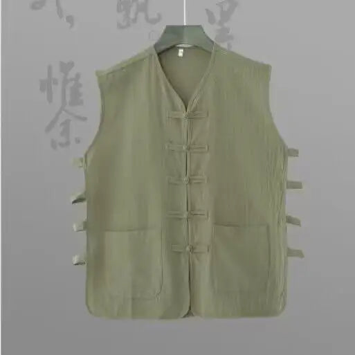 Chaleco Vintage para Hombre, Camisa de Algodón Lino, Chaleco de Kung Fu, Camiseta sin Mangas de Verano, Traje Tang, Ropa Tradicional China, Cárdigan Abierto sin Mangas