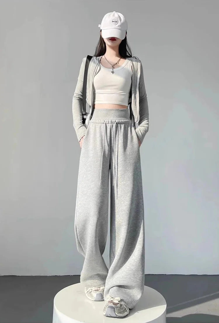 Pantalones rectos anchos de cintura alta sueltos grises para mujer