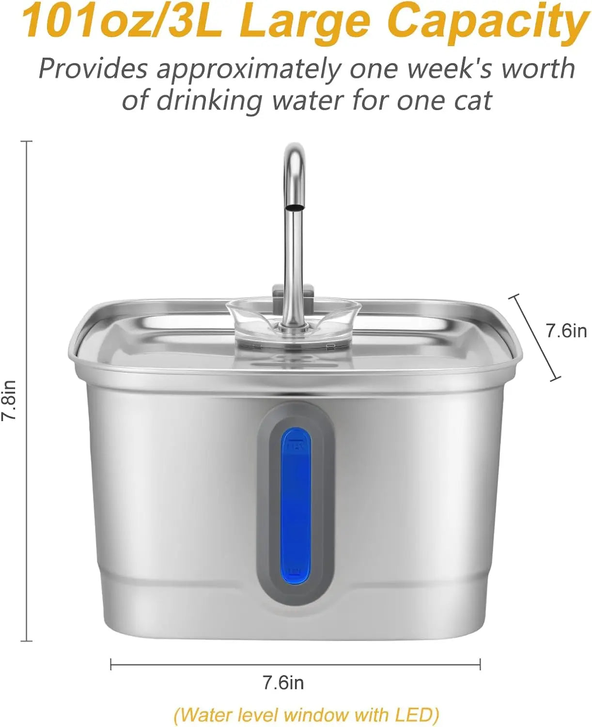 101oz/3l Stainless Steel Cat Water Fountain Automatic Pet Water