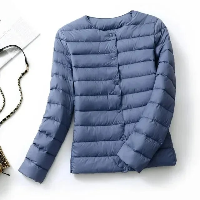 2024 New Autumn Winter Warm Ultra Light Weight Puffer Coats Down Jacket Women Slim Jacket Female Fashion White Duck Down Coat