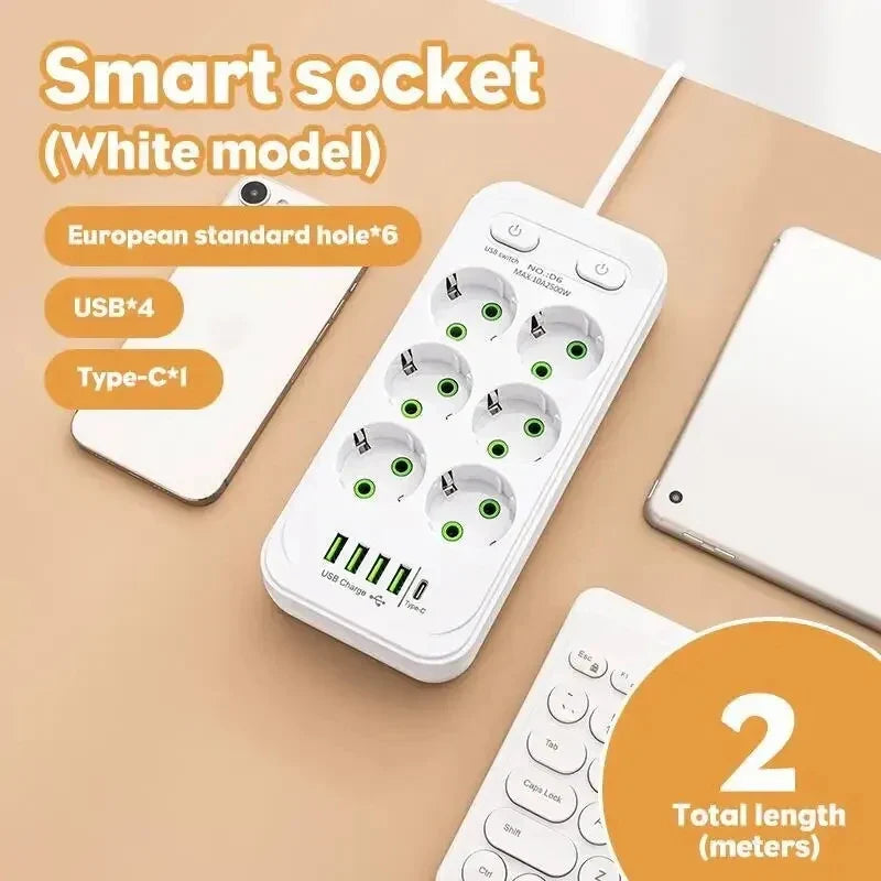 EU Plug Power Strip Outlets,4 Sockets with 2 USB Type-C port Wall Charger Two specifications for Home Offices Power Socket